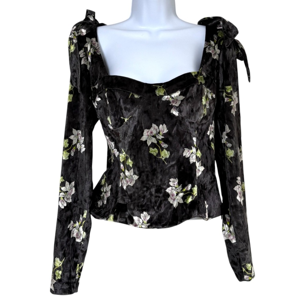 Anthropologie Hutch Daphne Velvet Floral Corset Top Sz L Regency Coquette Whimsy